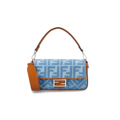 FENDI BAGUETTE FF EMBROIDERED DENIM TOTE BAG IN BLUE 8BR600AP4NF1LN5 (27*15*6cm)